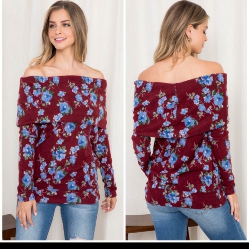 Soft Floral Off Shoulders Sweater